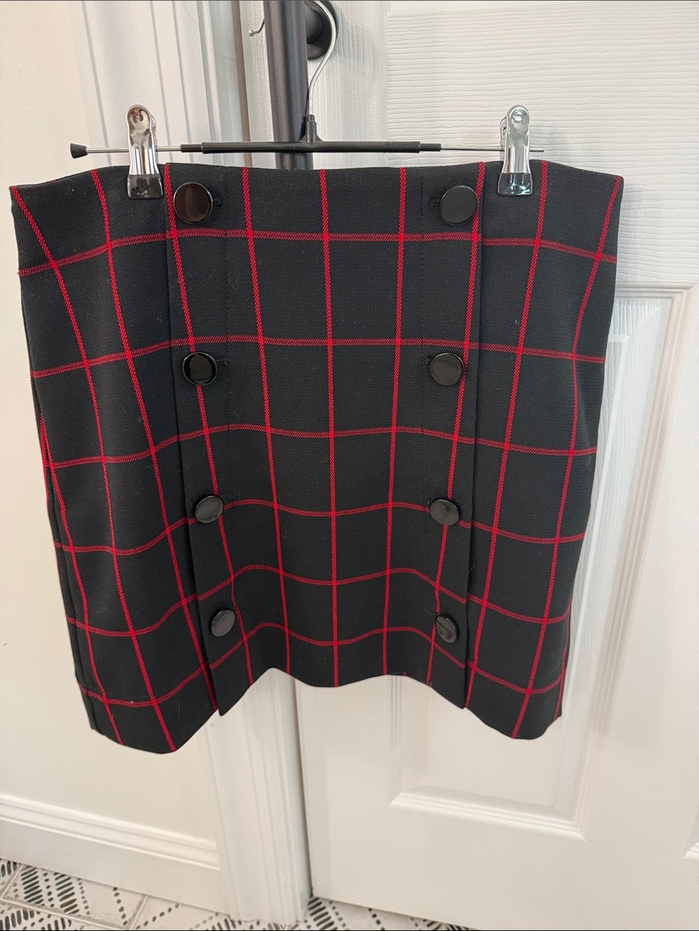 Women’s Navy Skirt with Red Windowpane Check